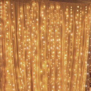 300 LED Window Curtain String Lights Outdoor Indoor Wall Decorations, Warm White